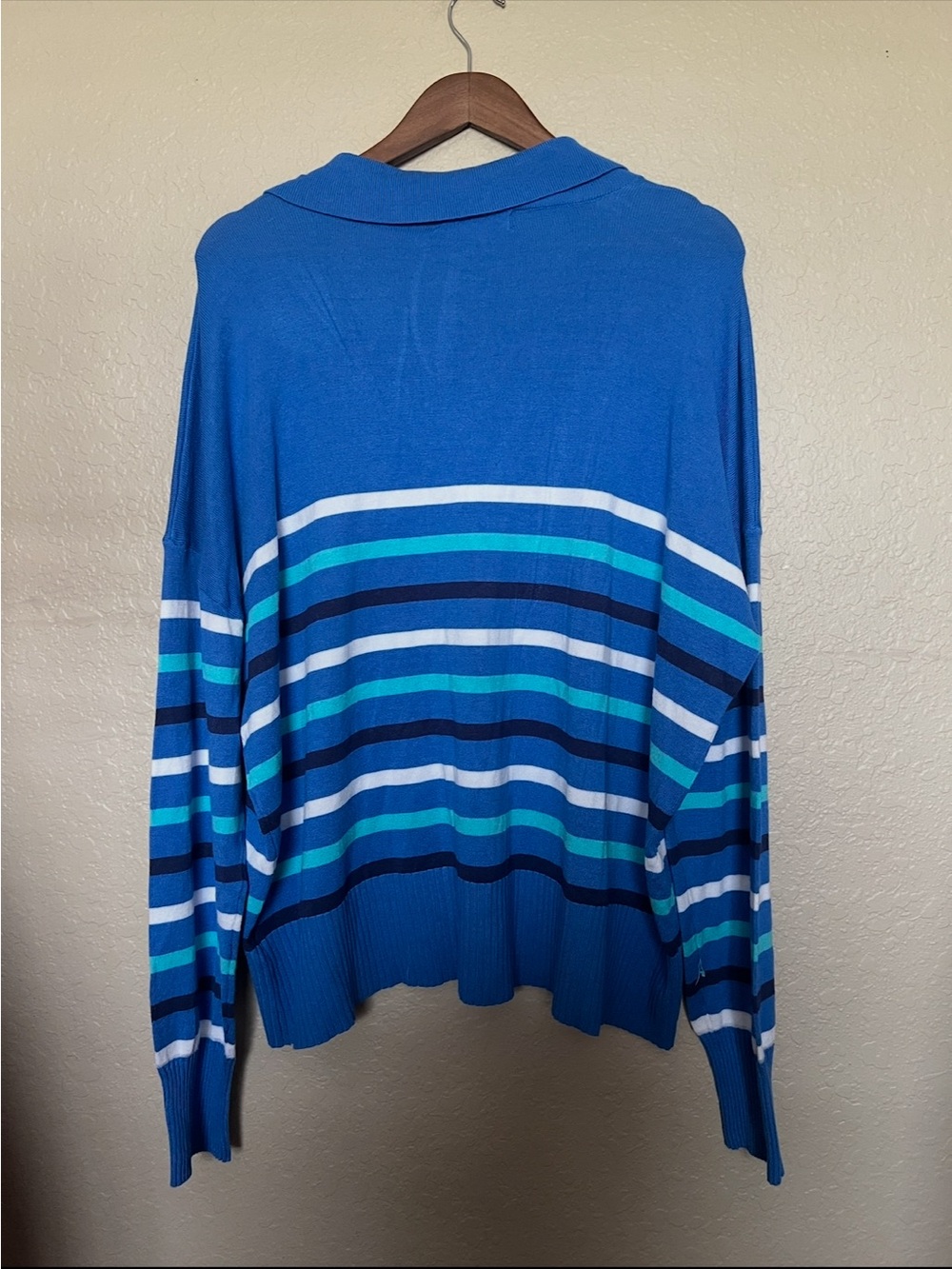 Nwt Joseph A. Sweater Xl Classic Blue Striped V-Neck Collared — image 6 of 8